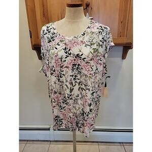 Emaline Woman Pink Floral Print Shirt Sleeve Top 3X NWT